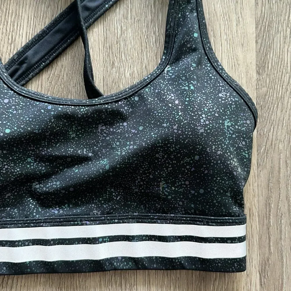 Zyia Active‎ Light N Tight Cross Strap Sports Bra Black Reflective Mirage Small